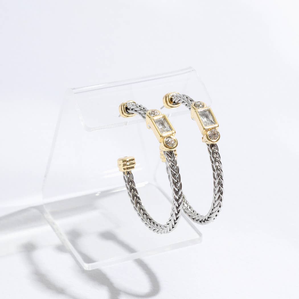 Braided Hoop Geometric Shape CZ Post Earrings