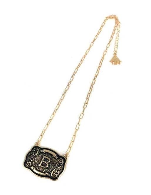 Western Belt Buckle Initial Necklace