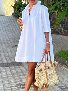 100% Cotton Mini Shirt Dress – White