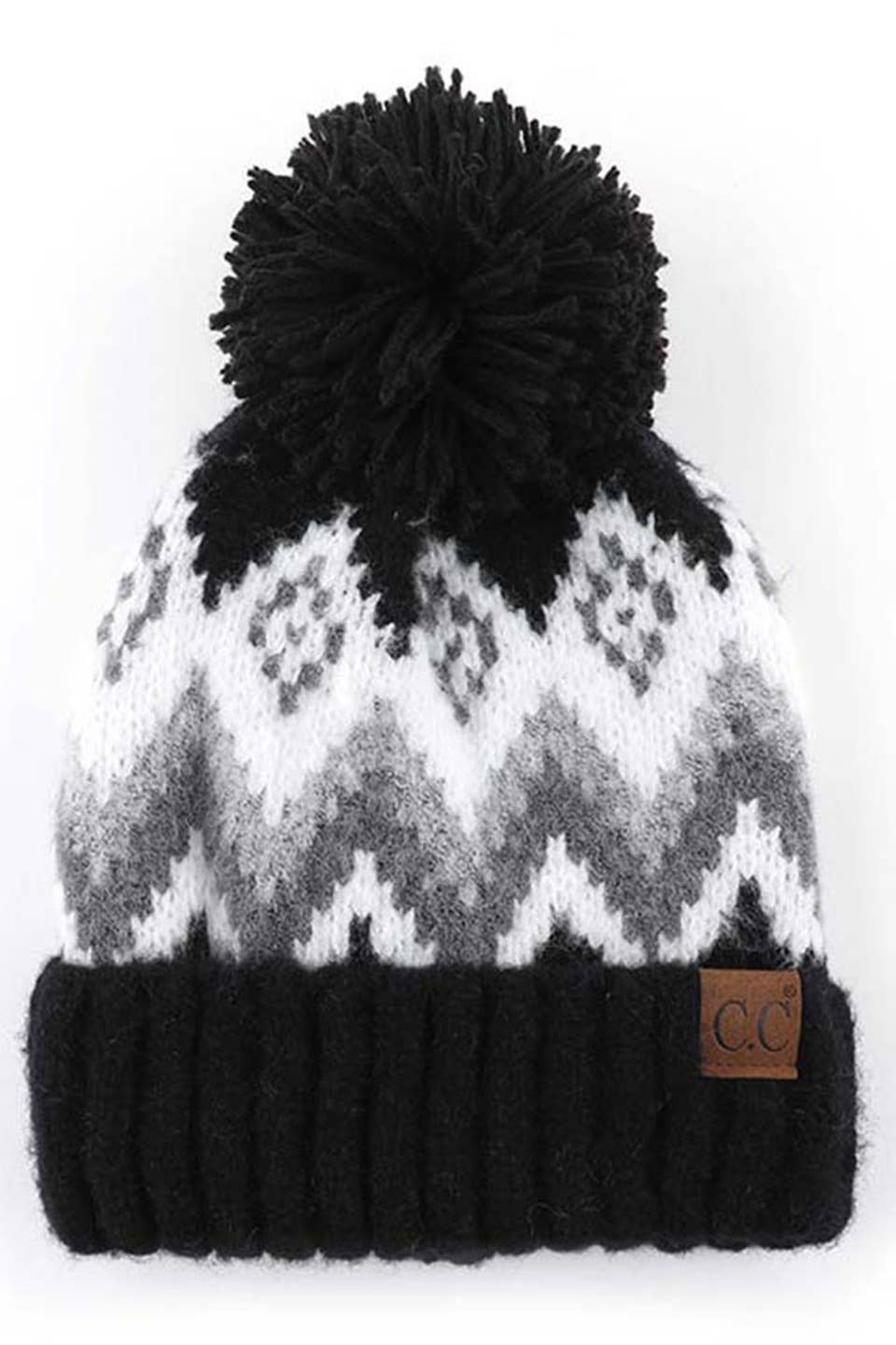 C.C Soft Aztec Pattern Beanie With Knit Pom