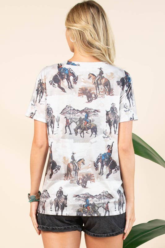 LILI WESTERN PRINT RELAXED FIT SHORT SLEEVE T-SHIRT 