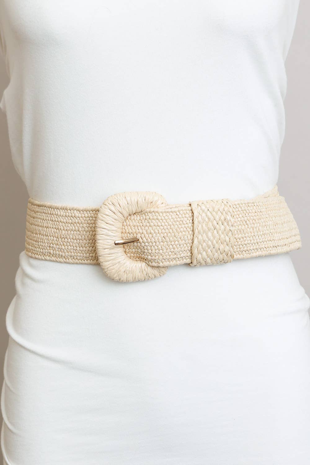 Stretchable Raffia Belt - Cream