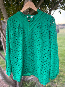 Embroidery Long Sleeve Top - Green