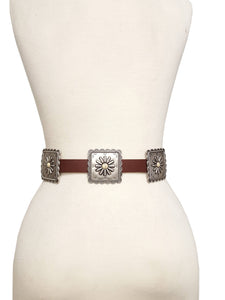 Western Bone Colour  Concho Belt in Genuine Cowhide Leather
