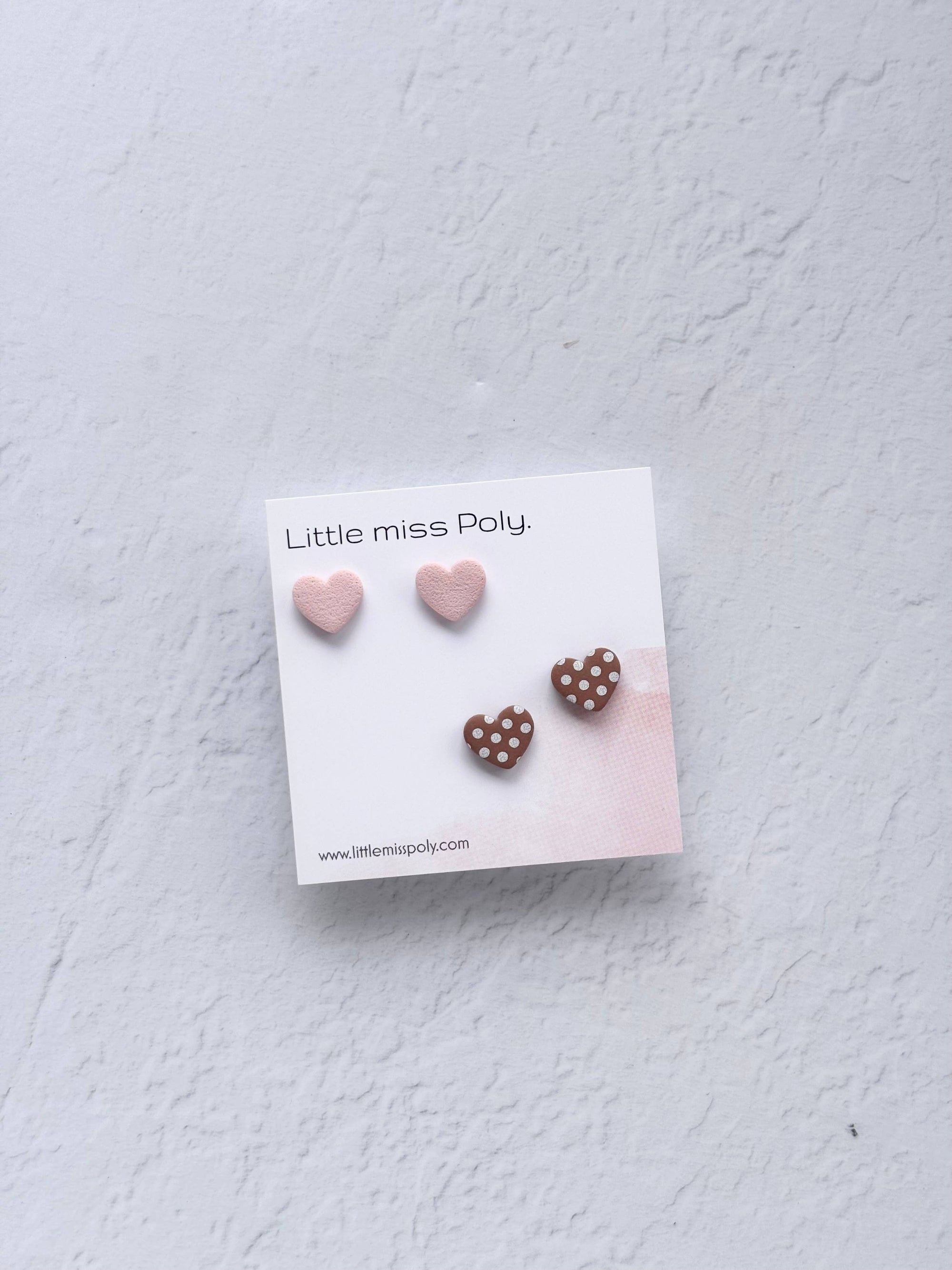Charlie Double Mini Heart Stud Pack - Pink Polka Dot