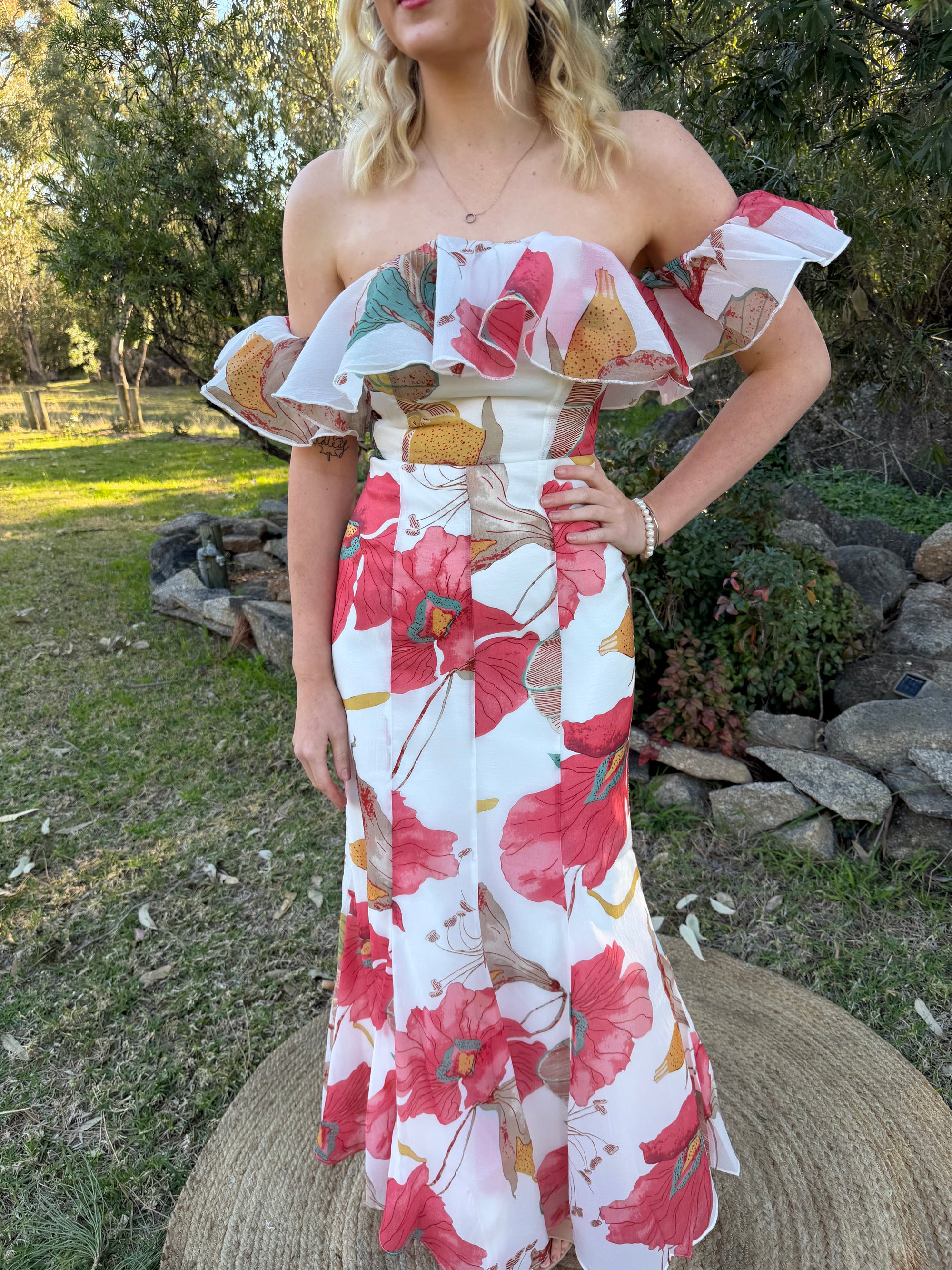 Poppy Fields Off Shoulder Maxi Dress
