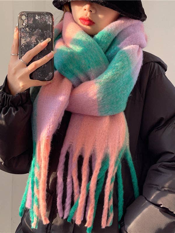 Keep Warm Tasseled Checkered Shawl&amp;Scarf