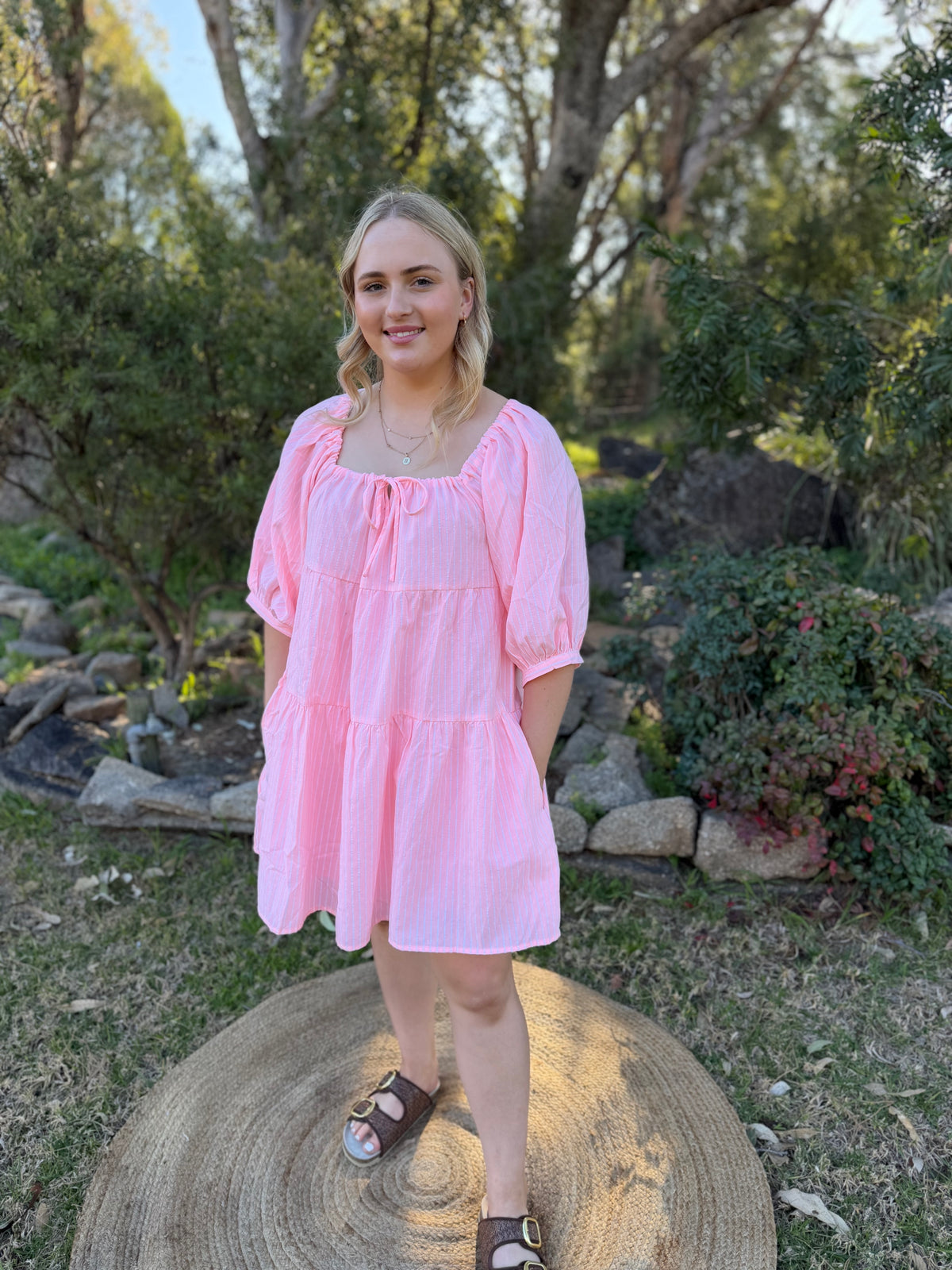 The Soleil Stripe Dress pink