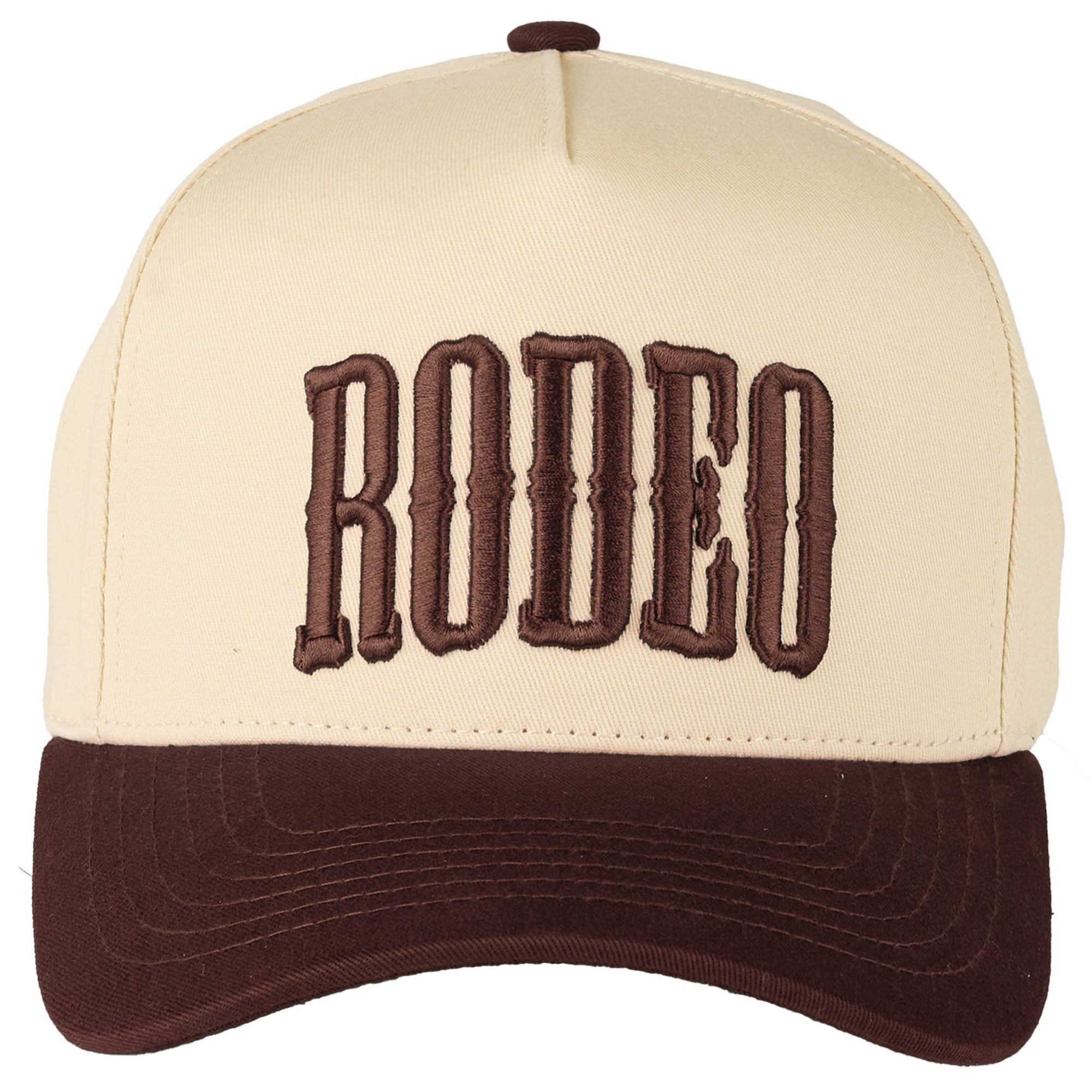 RODEO Letter Embroidered Snapback Cap: Brown