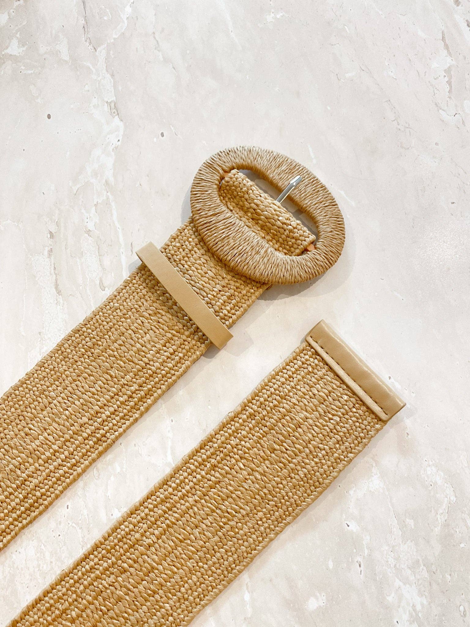 Alora Round Buckle Straw Belt- biscuit