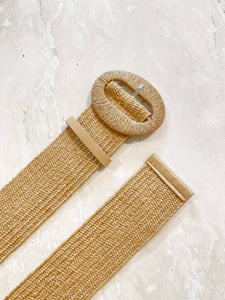 Alora Round Buckle Straw Belt- biscuit