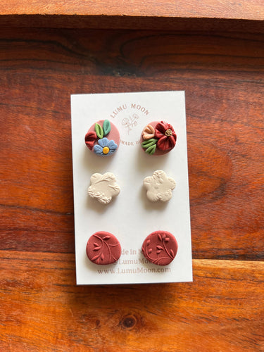 Red & Floral Stud Packs