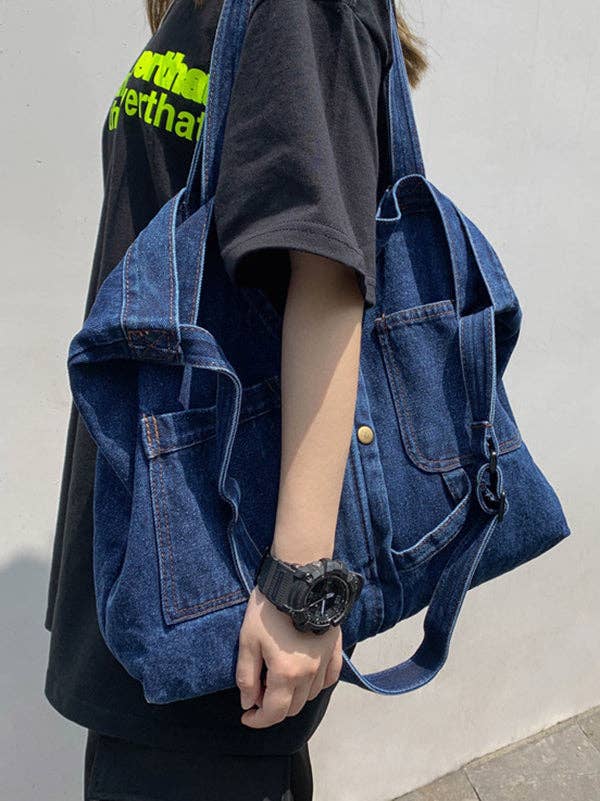 Casual Denim Split-Joint Solid Color Bags Accessories