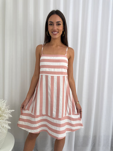 Sunset Stripe Mini Dress – Blush & White