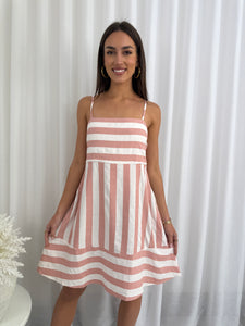 Sunset Stripe Mini Dress – Blush & White