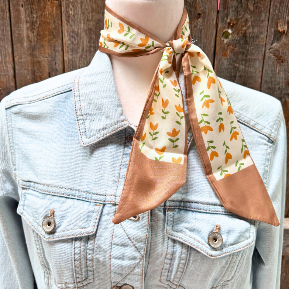 Tan and Cream Western Skinny Mini Wild Rag Scarf / Cowgirl Necktie 