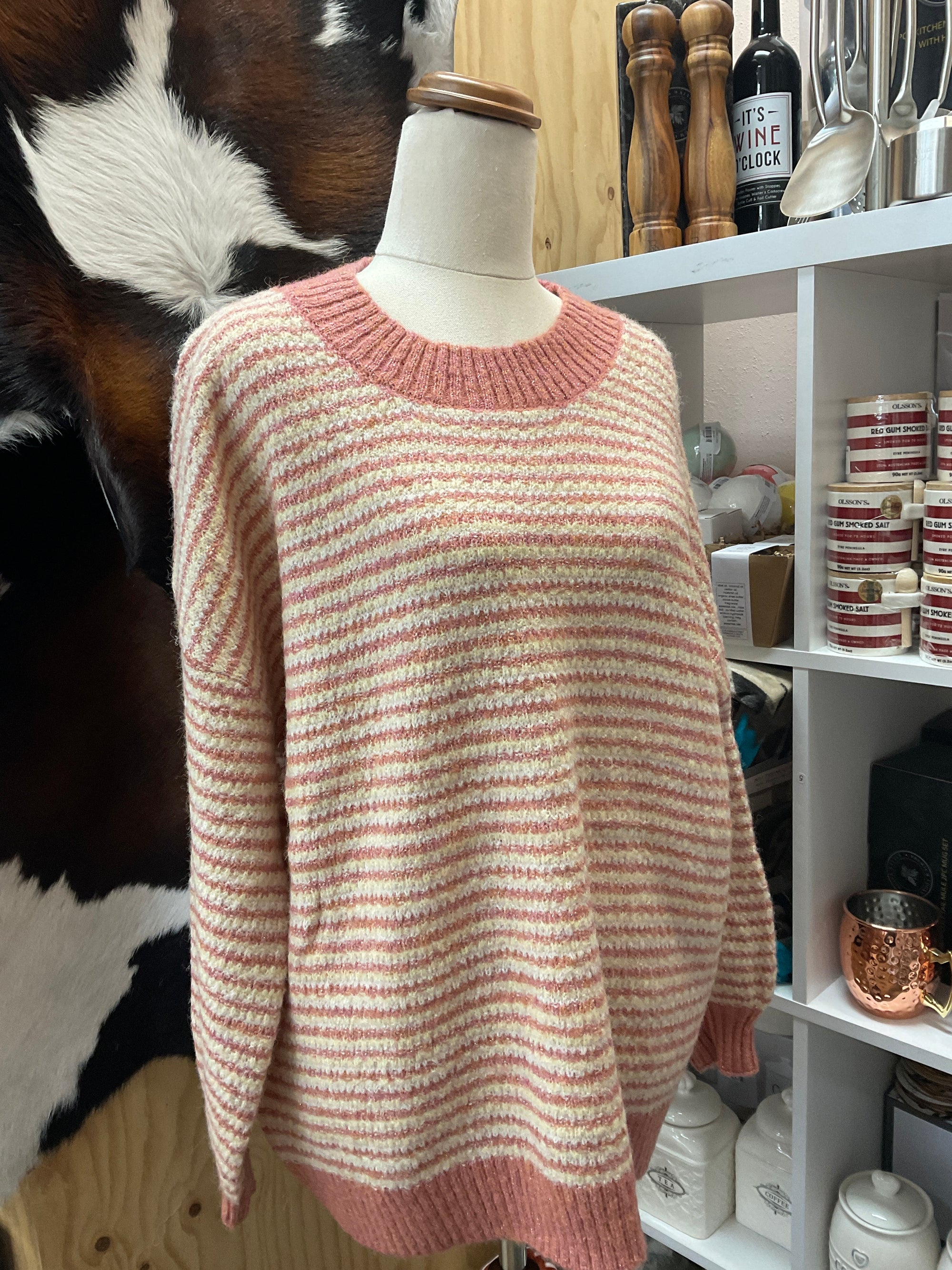 Pink and yellow stripe knit