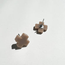 Taupe Cross Stud Earrings - Small Cross Earrings, Minimalist