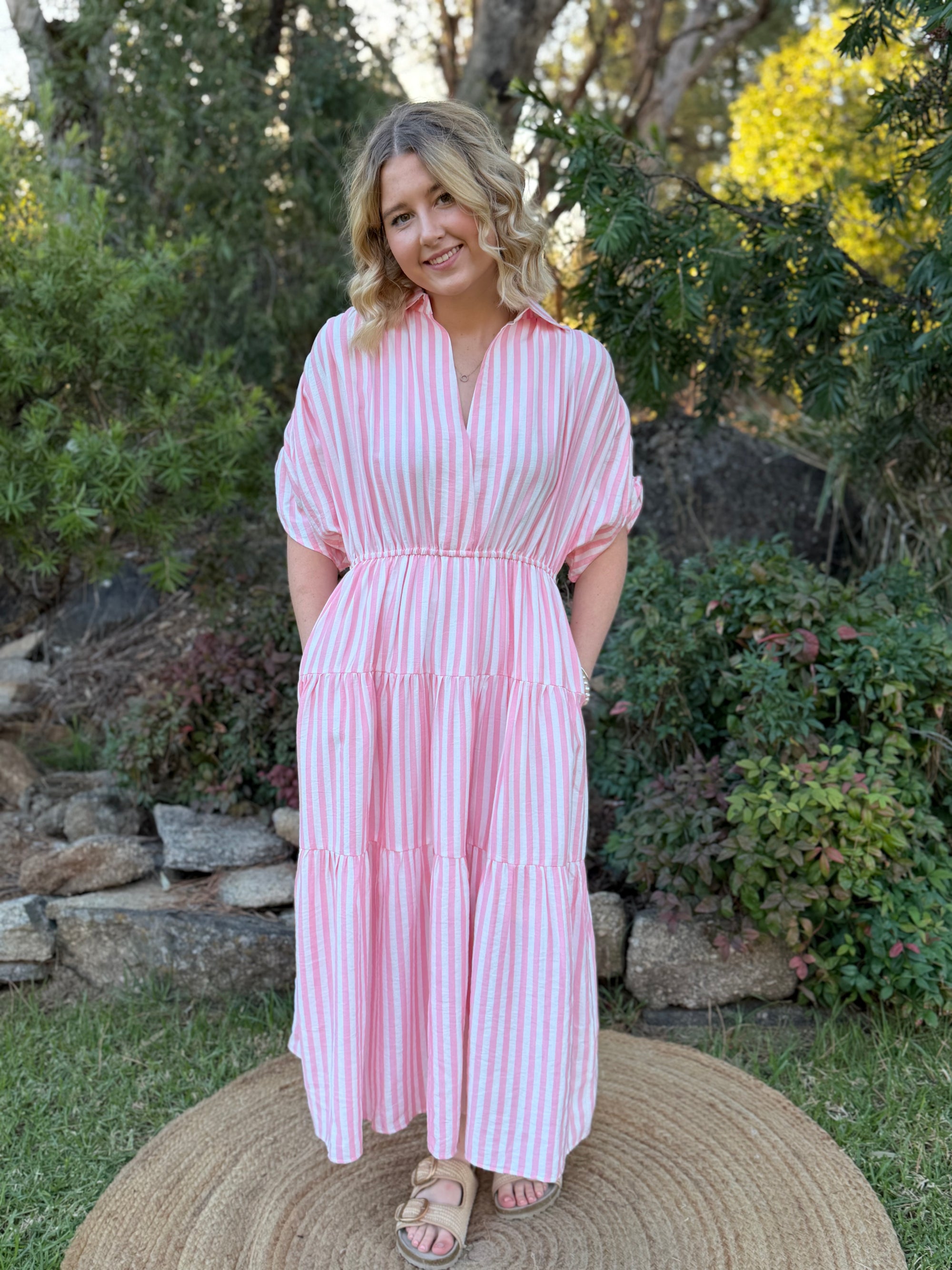 Blush Stripe Midi Dress