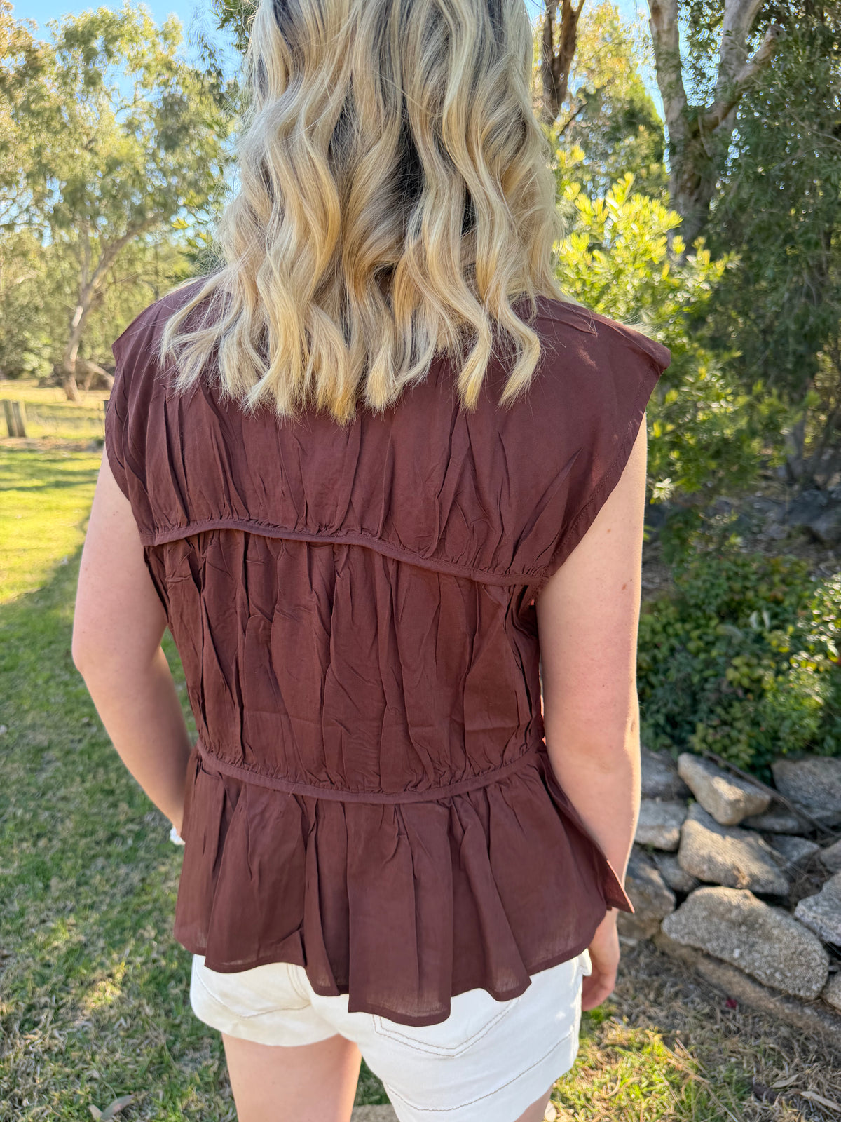 The Saffron Pintuck Top Chocolate