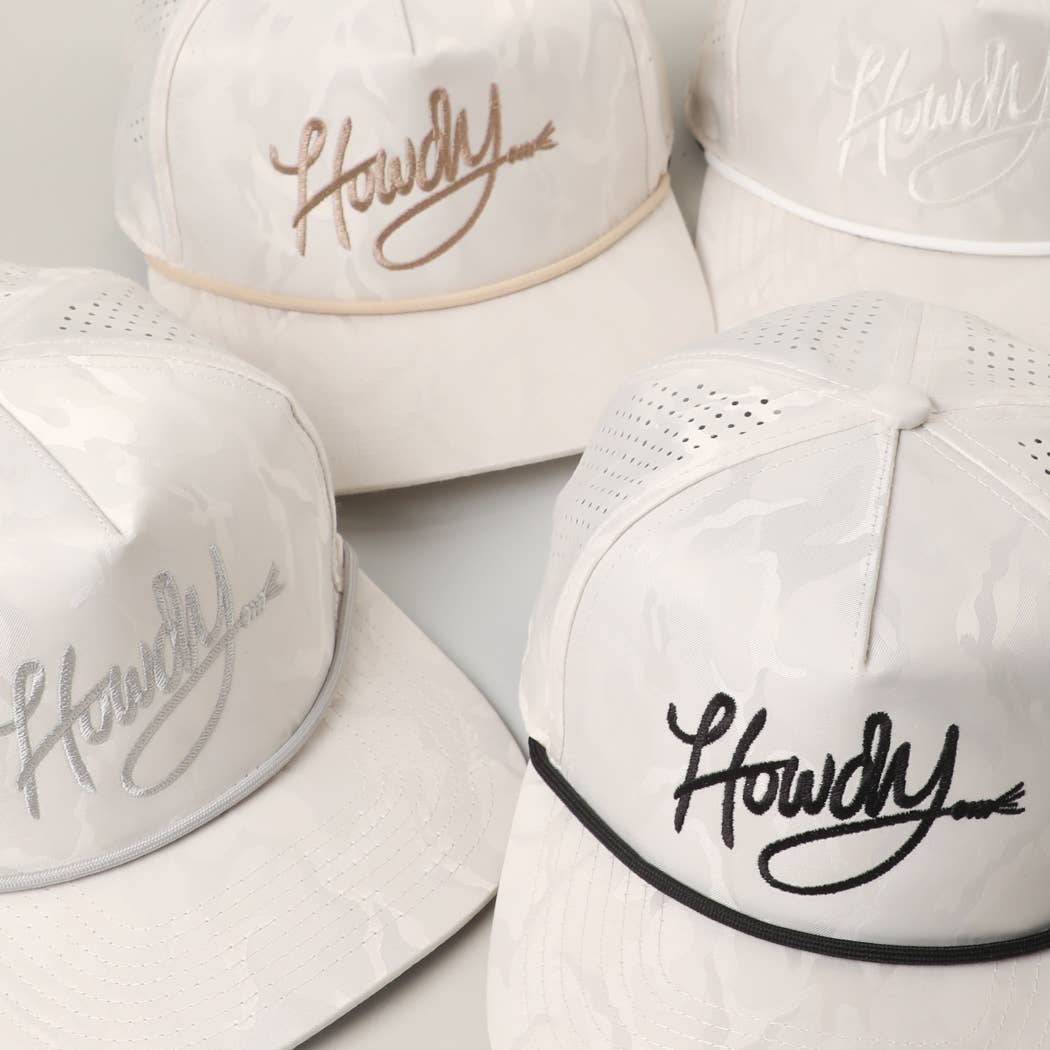 Howdy Embroidered White Camo Rope Strap Trucker Hat: LT GREY-LT GREY