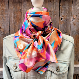 Wild Rag - 35X35" Purple and Orange Floral Pattern Scarf
