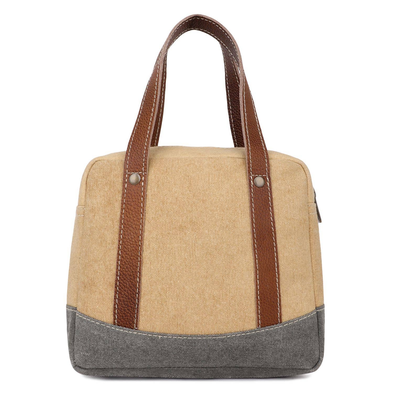 Canvas &amp; Leather Women's Handbag - Tan/Dim Gray