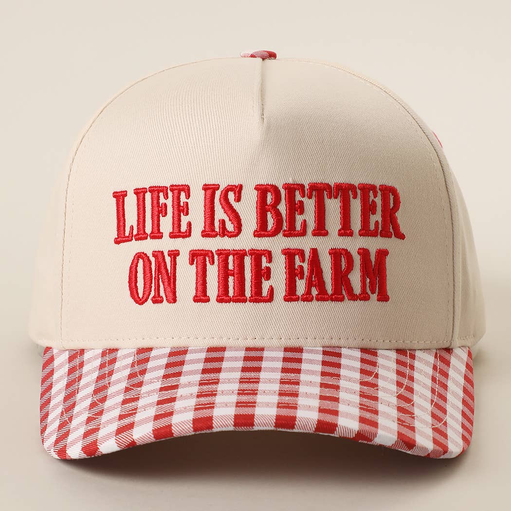 LIFE IS BETTER ON THE FARM 3D Embroidered Gingham Hat