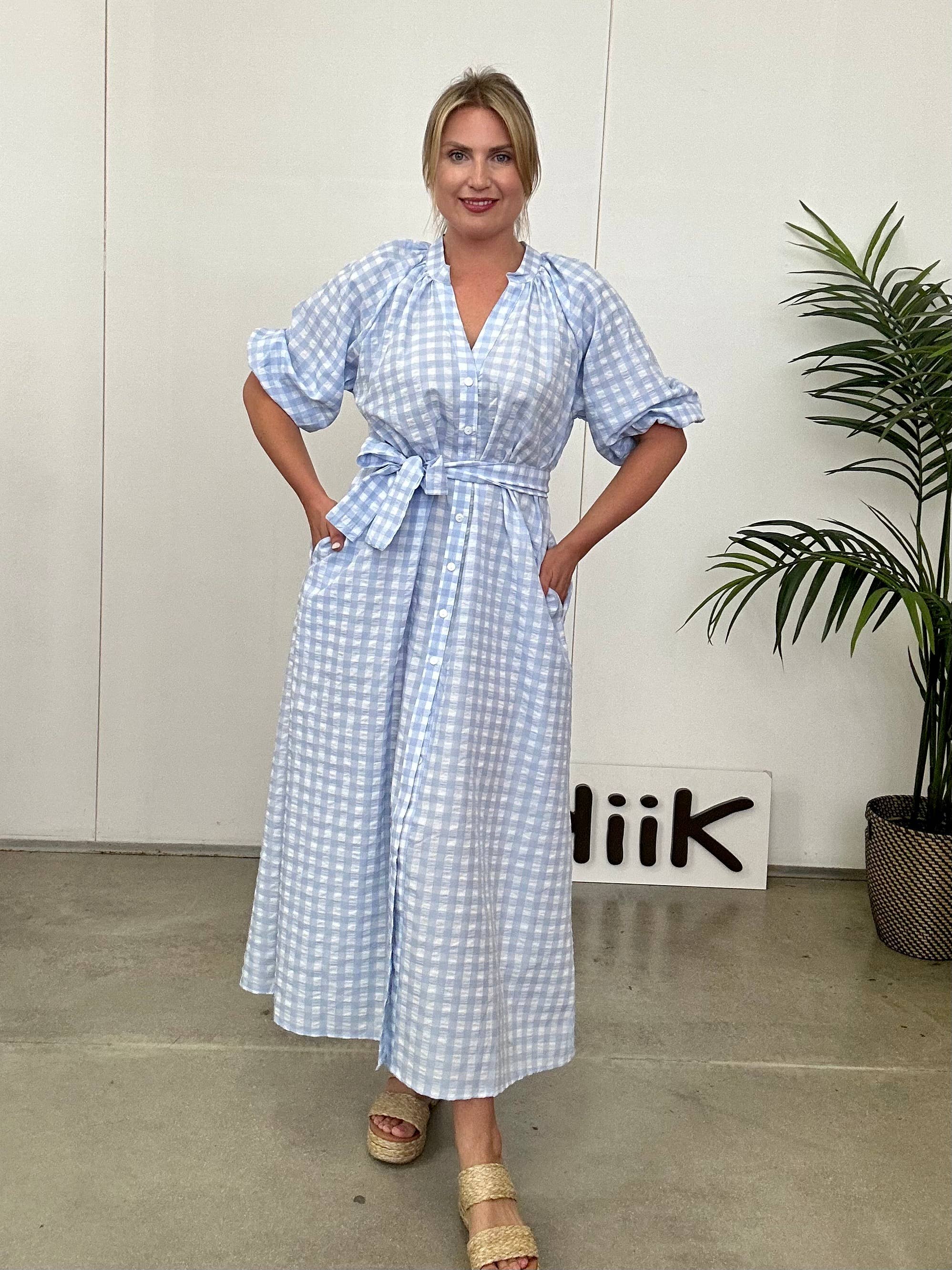 Gingham Dress - 877 - Sky Blue