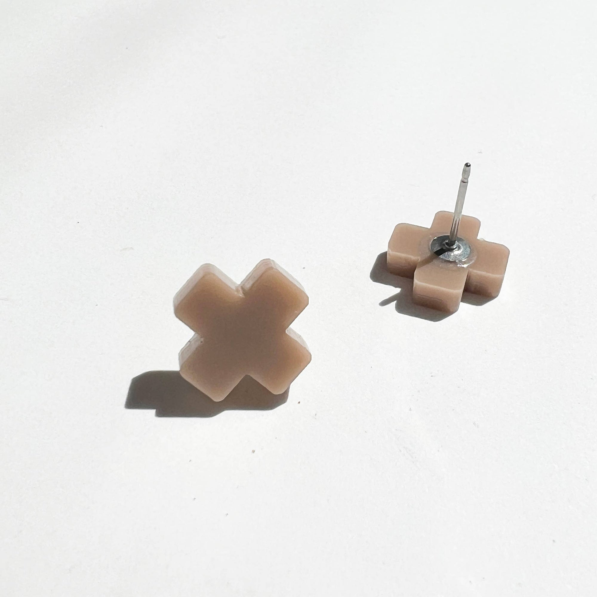 Taupe Cross Stud Earrings - Small Cross Earrings, Minimalist