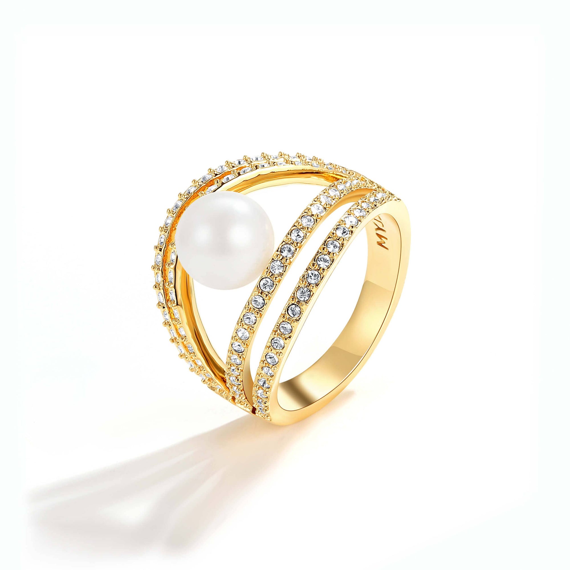 Gold Plated Multi-Stone Ring with White Crystal Pearl