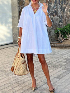 100% Cotton Mini Shirt Dress – White