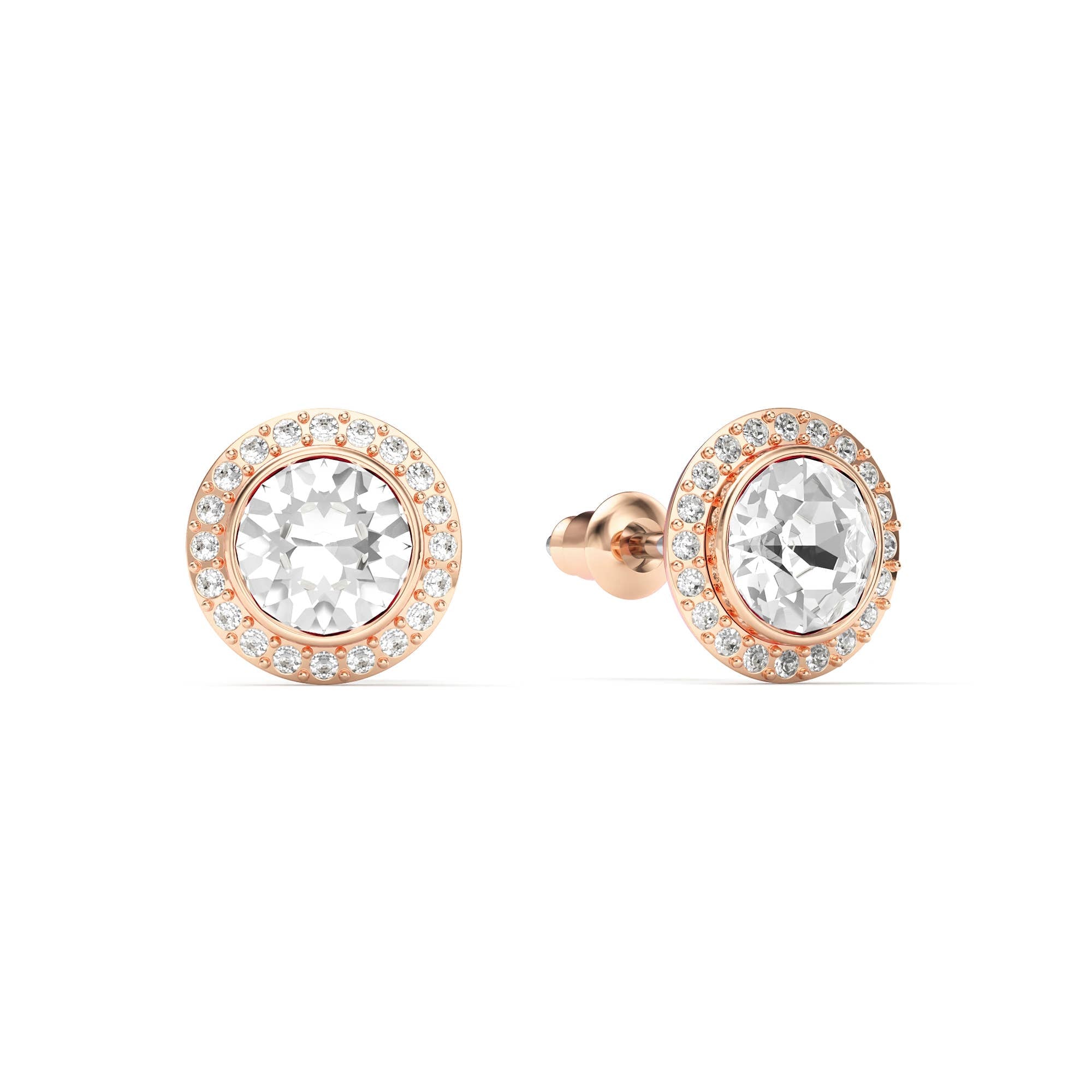 Angelic Rose Gold Stud Earrings with Clear Crystals