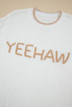 White Knitted YEEHAW Stitch Edge Crew Neck Sweater T Shirt