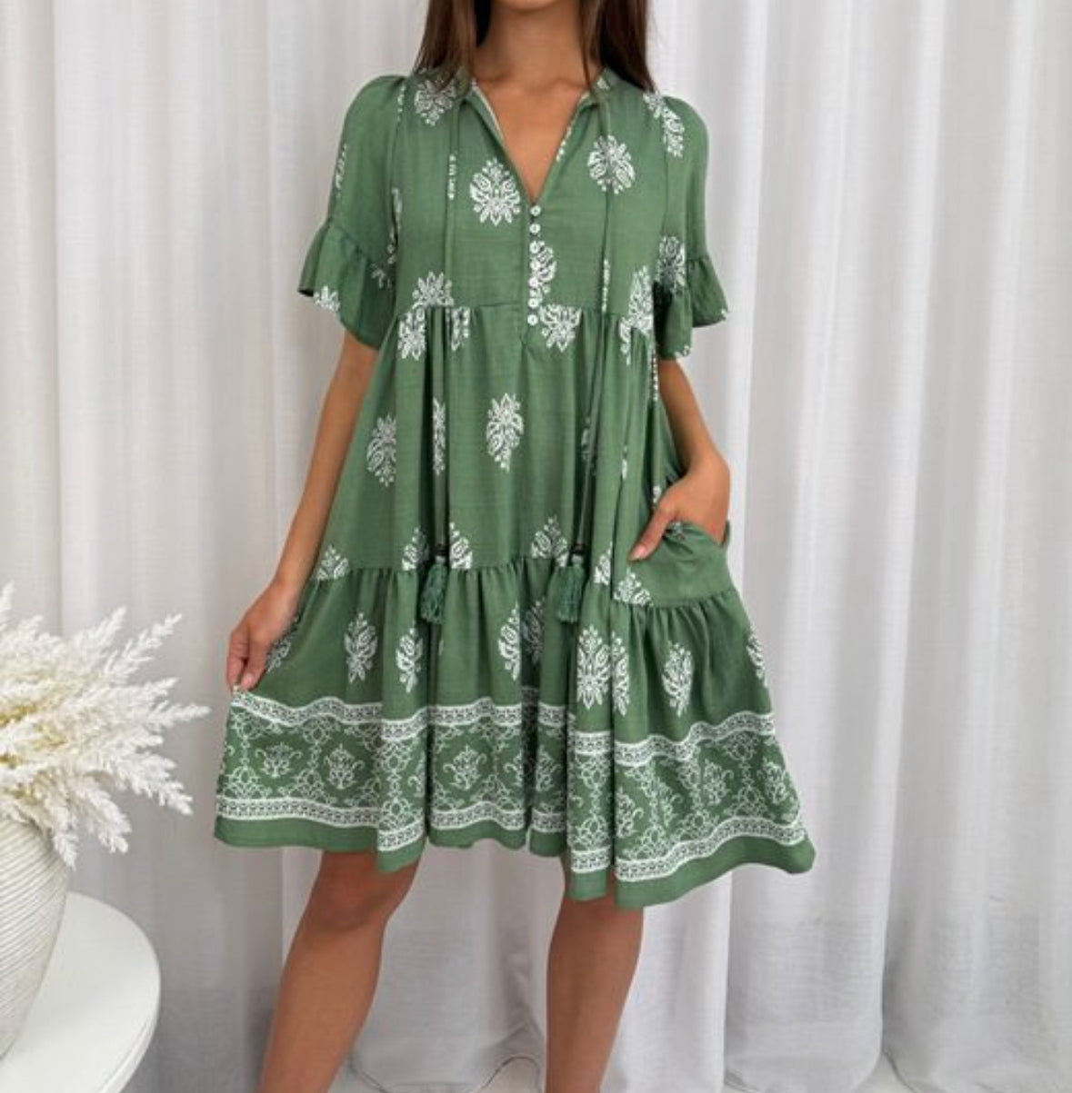 Willow Lane Boho Dress – Sage