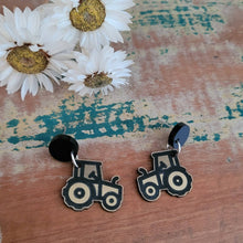Tractor Dangle earrings Gold & Black, Country farming
