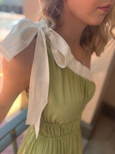 Green & White one shoulder dress