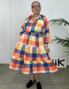 Square Pattern Dress - 900 - Orange