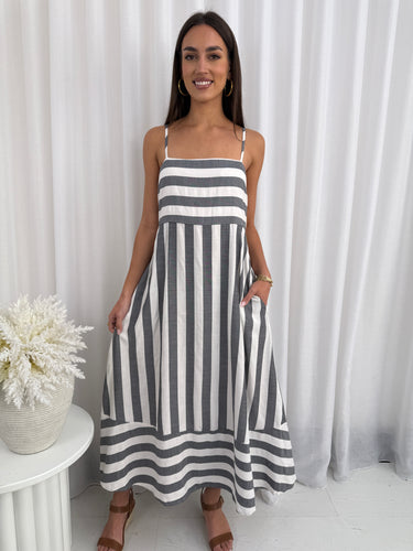 Harbour Striped Maxi Dress - Grey