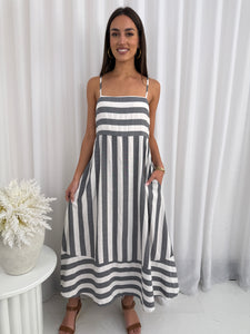 Harbour Striped Maxi Dress - Grey