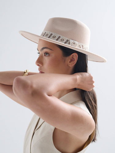 Lisa Trim Fedora Hat in Beige