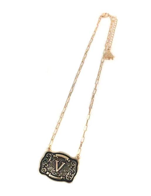 Western Belt Buckle Initial Necklace