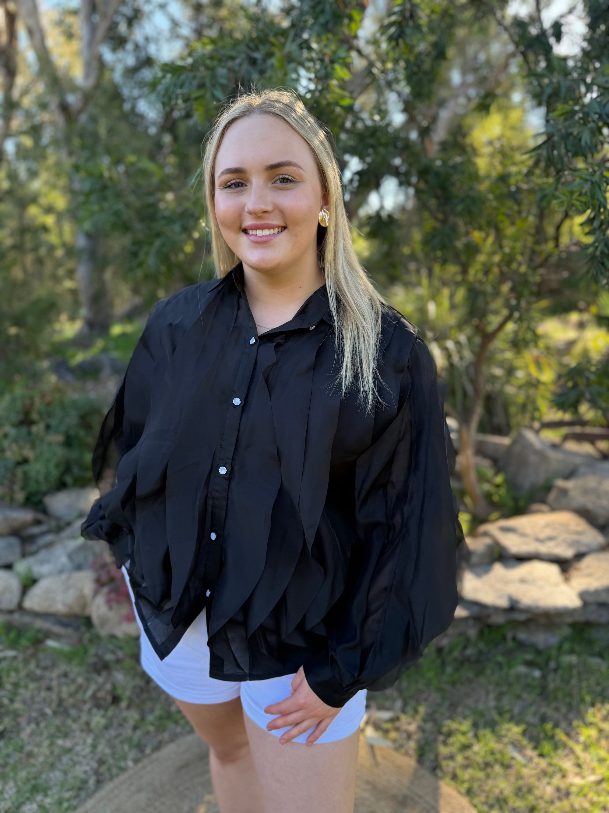 Petal Cascade blouse black