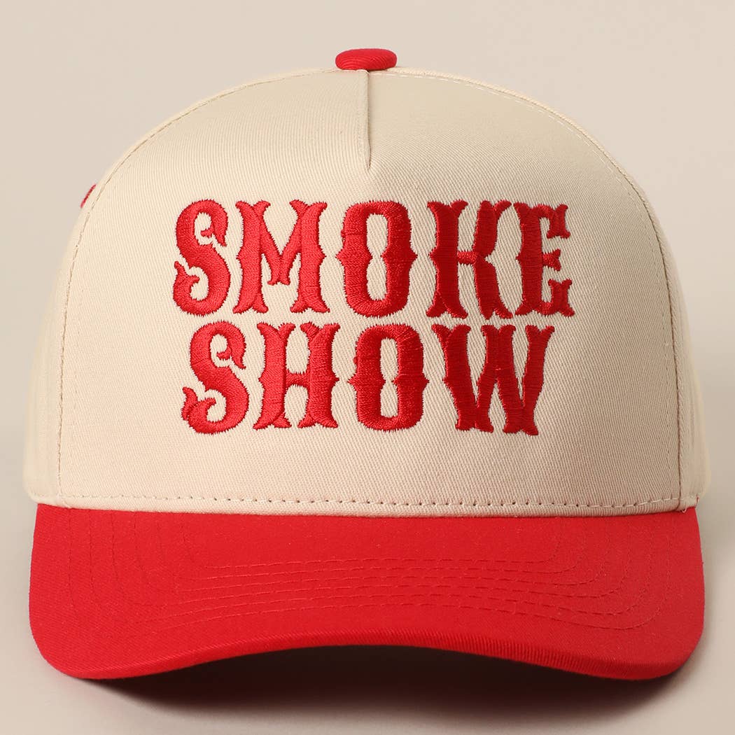 SMOKE SHOW Typographic Embroidery Baseball Cap: HOT PINK / One Size
