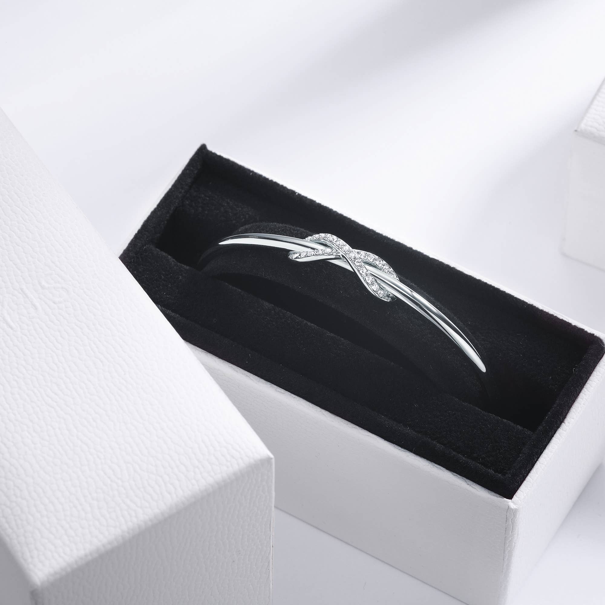 Infinity Bangle Rhodium Plated with Swarovski