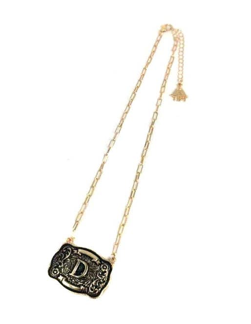 Western Belt Buckle Initial Necklace
