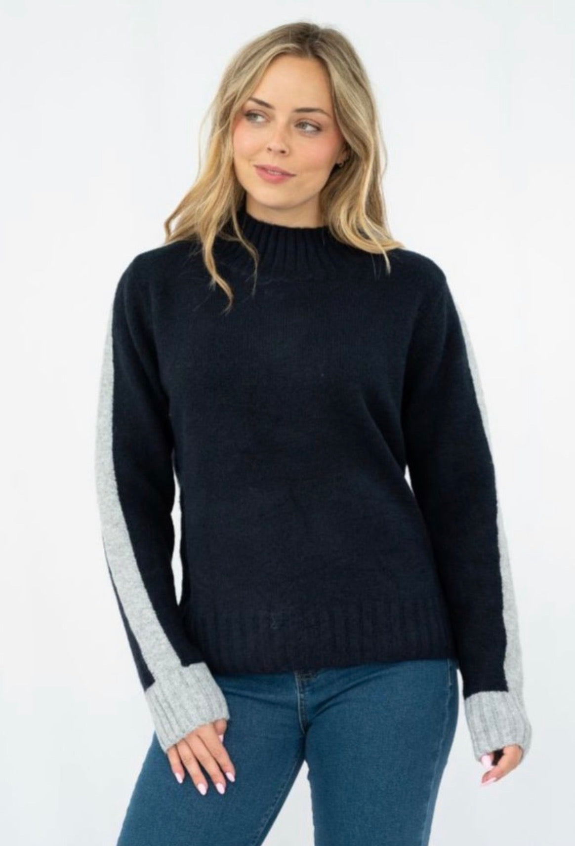 Navy Contrast Sleeve Knit
