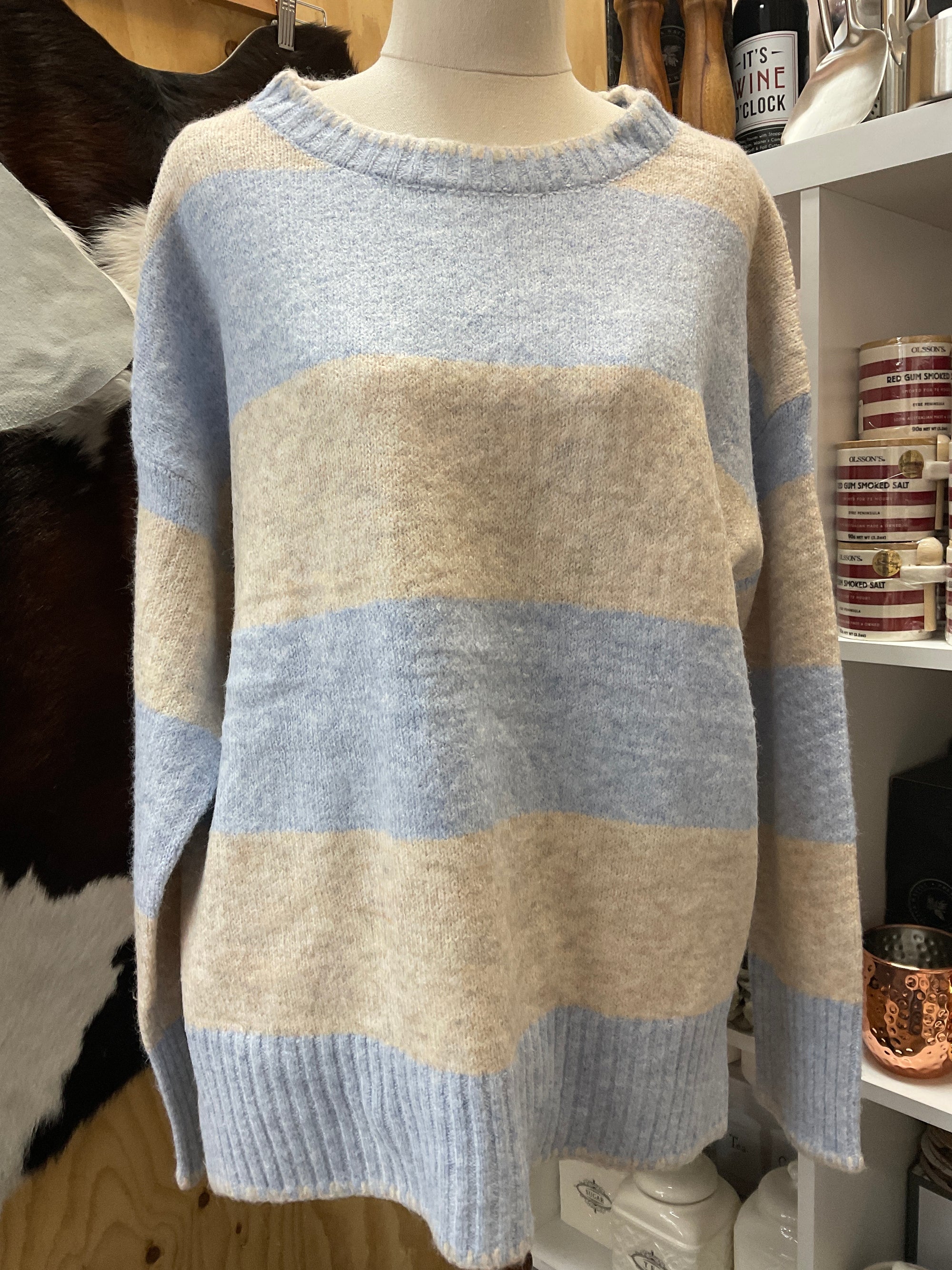 Blue and cream stripe knit