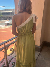 Green & White one shoulder dress