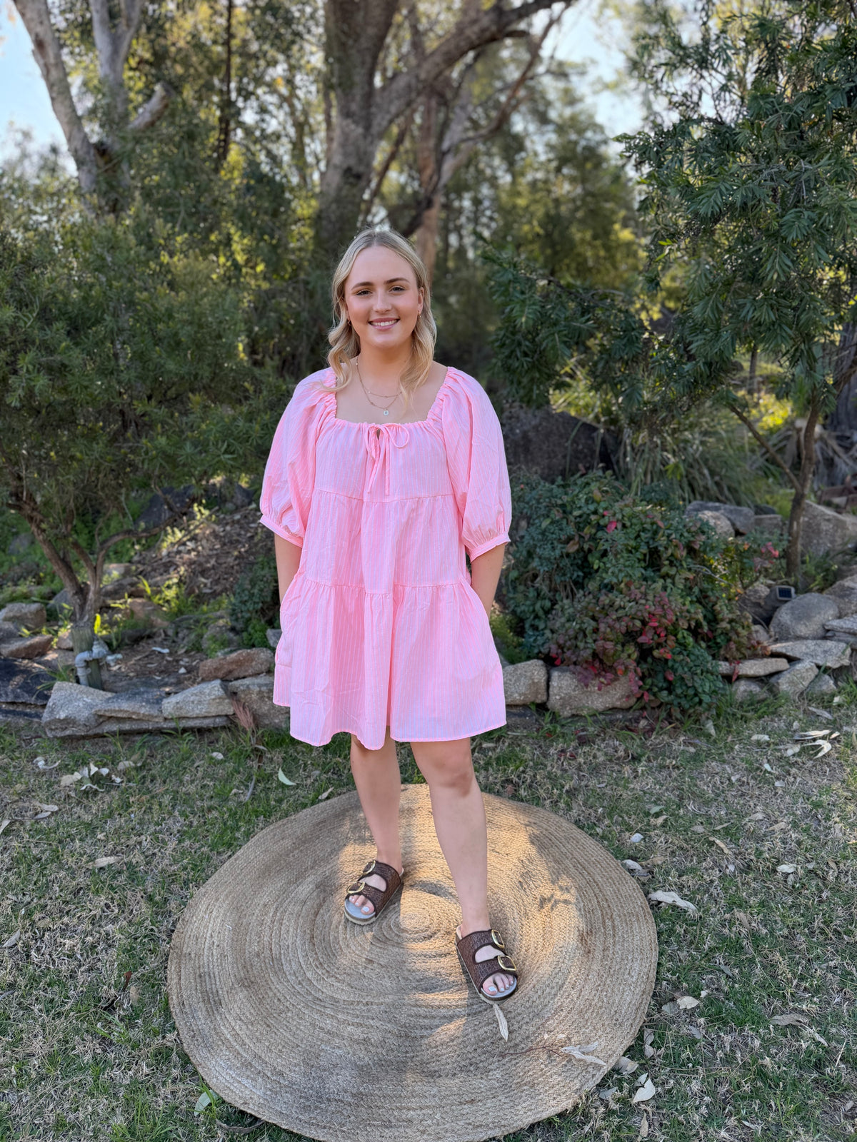 The Soleil Stripe Dress pink